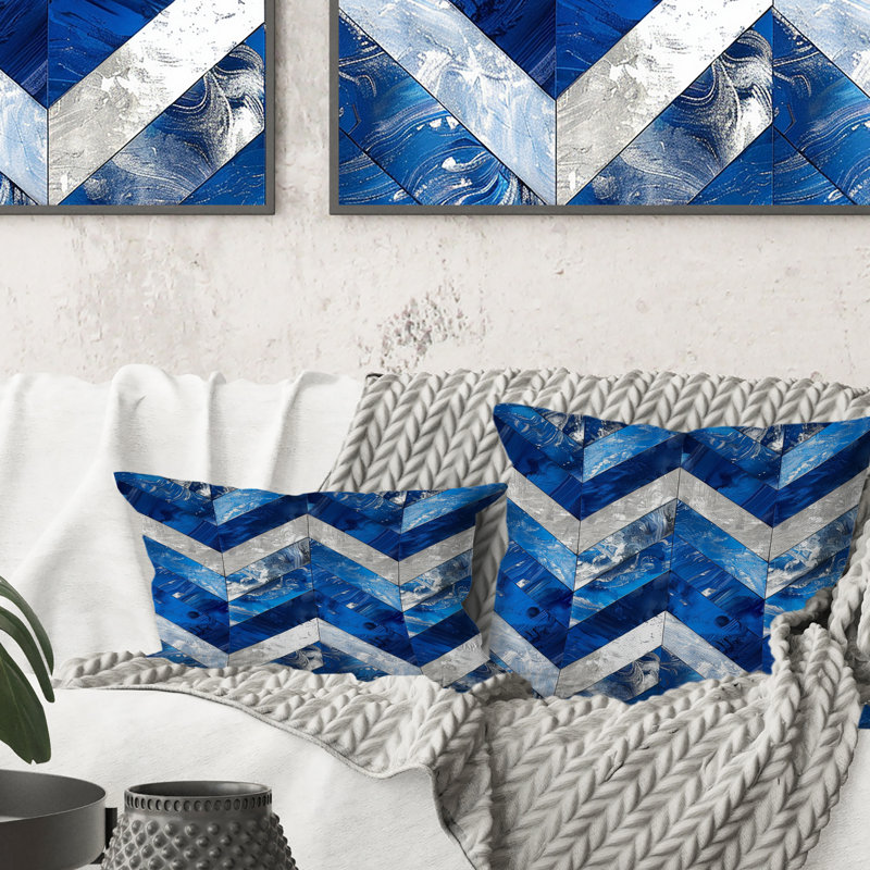 Coussin lombaire moderne à motif de chevrons bleu argenté Dreams I