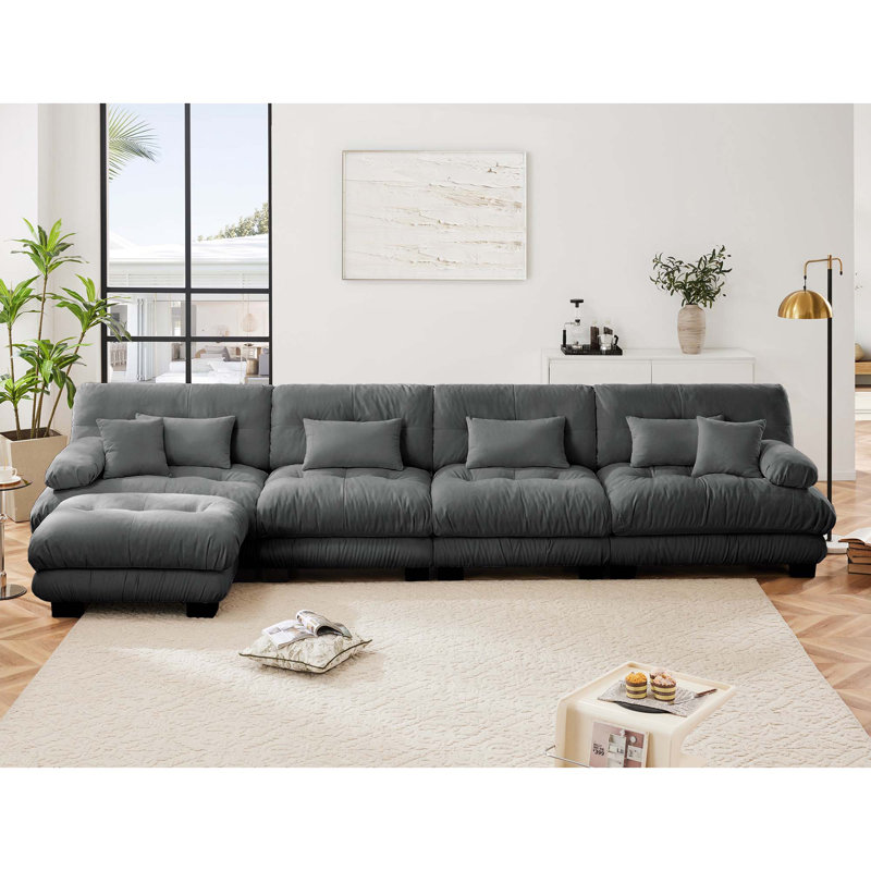 Canapé modulaire Rudy Boneless, Gris chenille, H 35,4 po x l 133,8 po x P 36 po