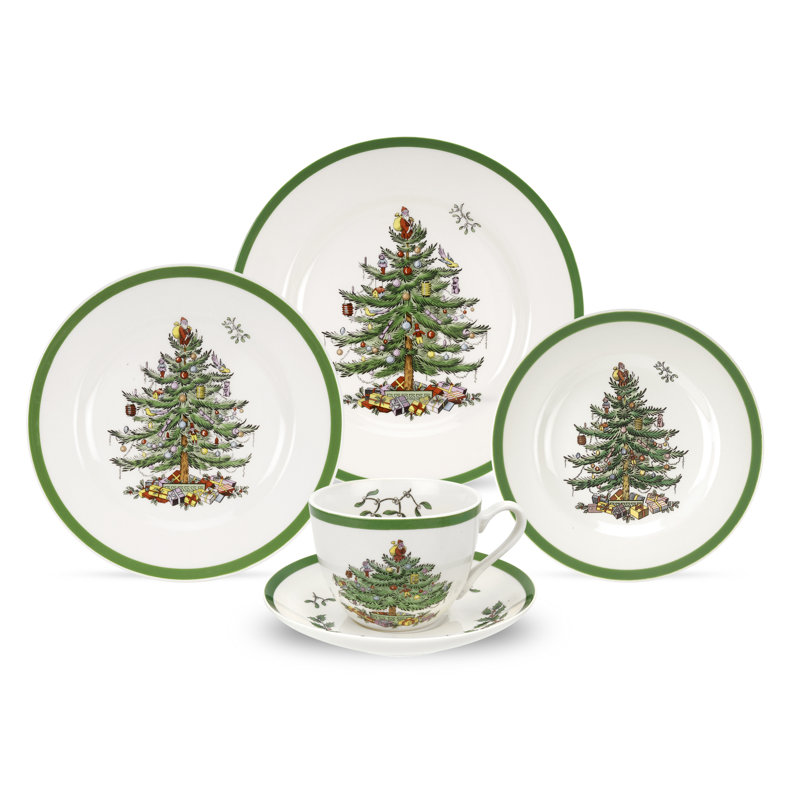 Spode Christmas Tree 5 Piece Place Setting, Service for 1