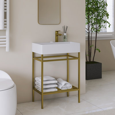 Meuble-lavabo simple autoportant 24 po avec plateau en céramique intégré