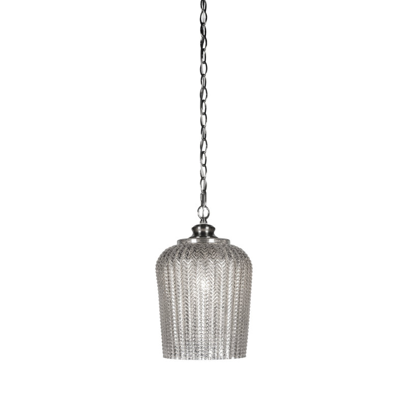 Pendentif à chaîne présenté en finition nickel brossé avec verre texturé argenté de 23 cm, Nickel brossé, Argent texturé