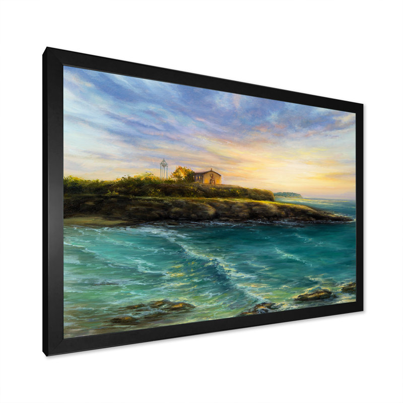 Wild Blue Wave Ocean Cliff - reproduction d'art sur toile, Cadre photo noir, H 8 po x l 12 po x P 1 po