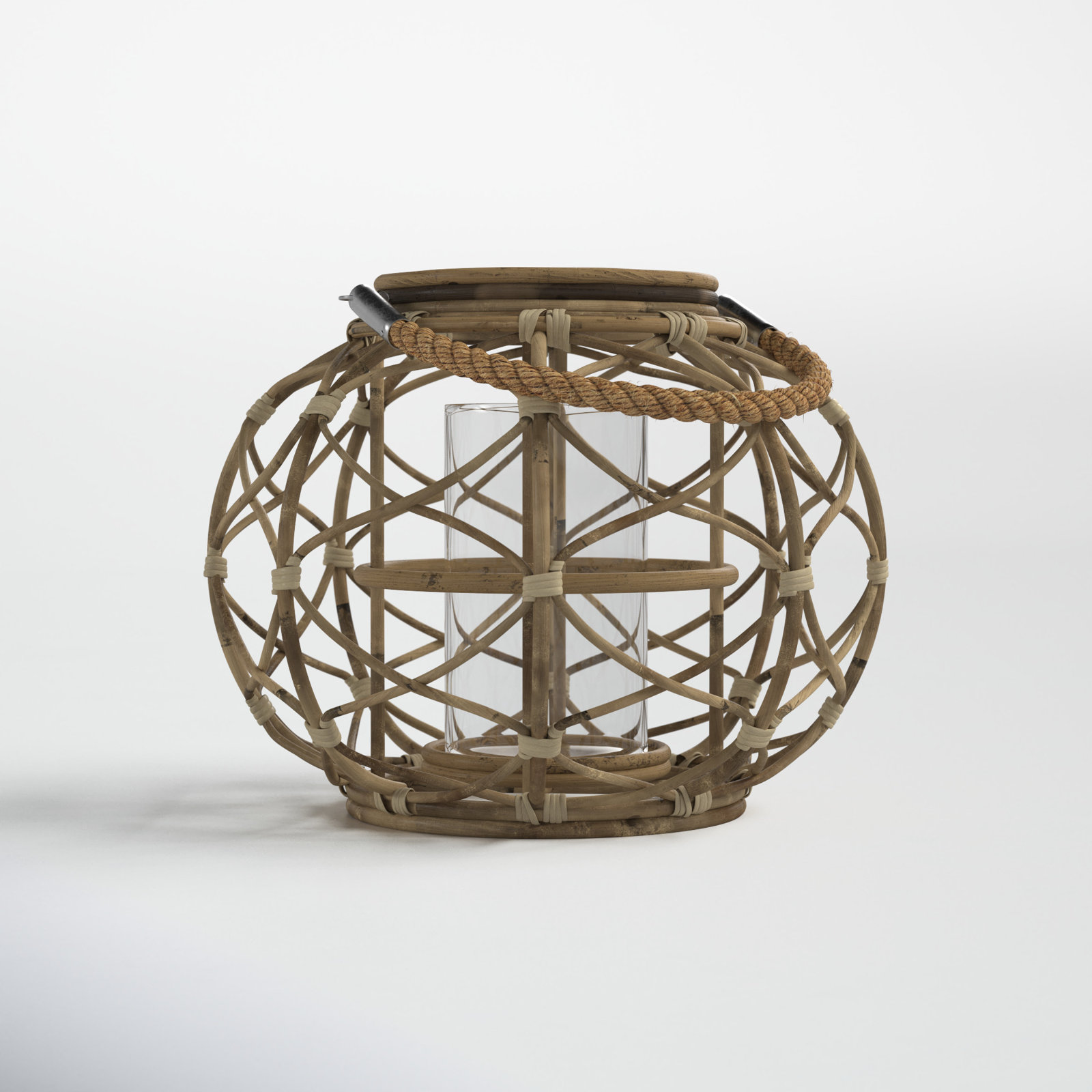 Rattan Lantern Candle Holder, Brown, 10.5" H x 13" W x 13" D