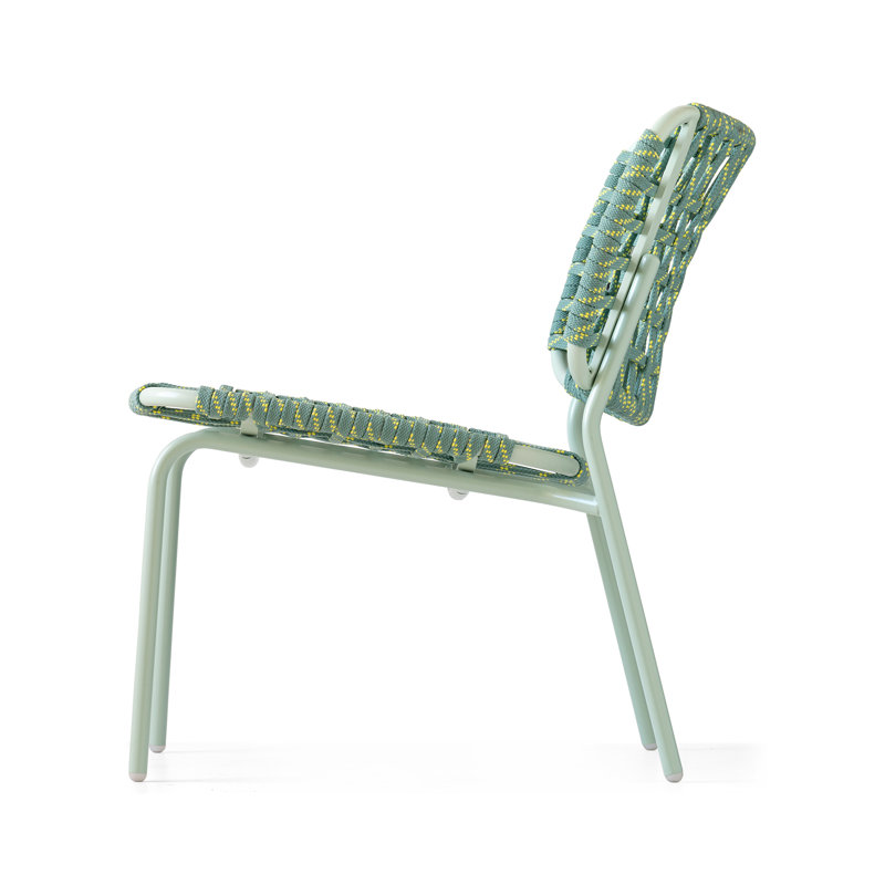 Yo Outdoor Lounge Chair with Woven Seat and Metal Frame, Matt Thyme Green