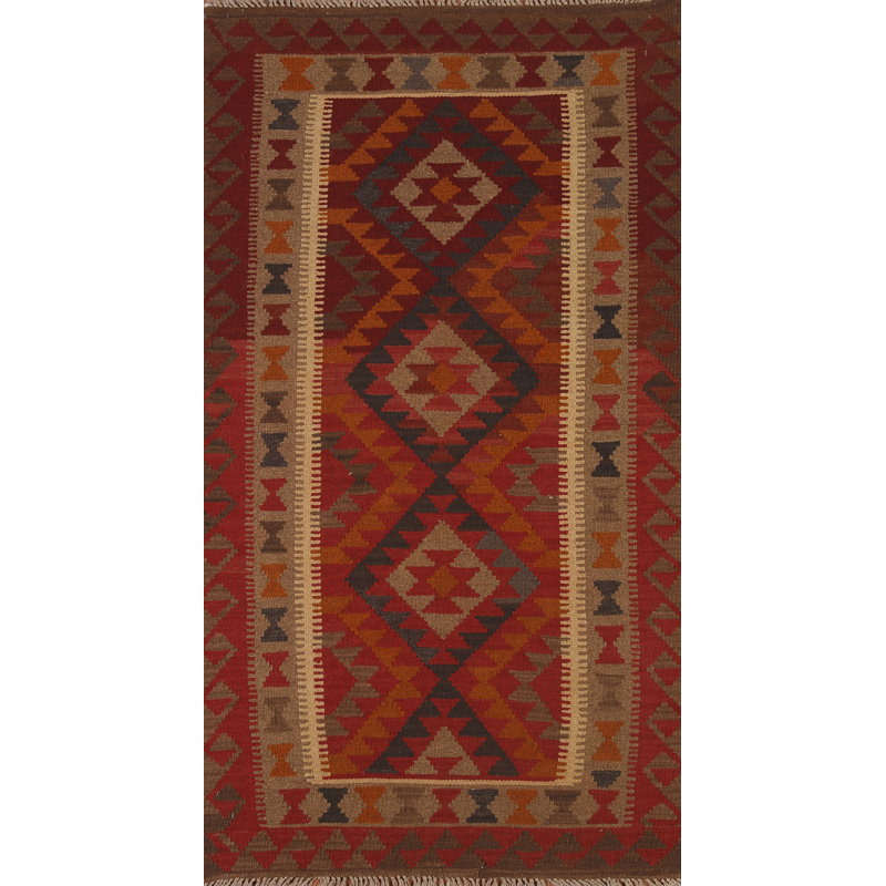 Reversible Wool Kilim Oriental Runner Rug 3x7