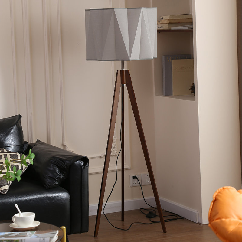 Beige + Red Fabric + Solid Wood + Metal Free form Floor Lamps