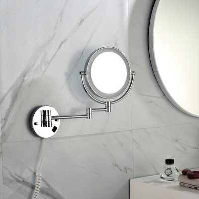 8 Inch Two Magnifying Makeup Vanity Mirror With Led , Wall Mount, 12 Extension, Finish, 1x/3x Magnification, 360 Degree Rotation, Waterproof Button Shaving For Carpenter Model