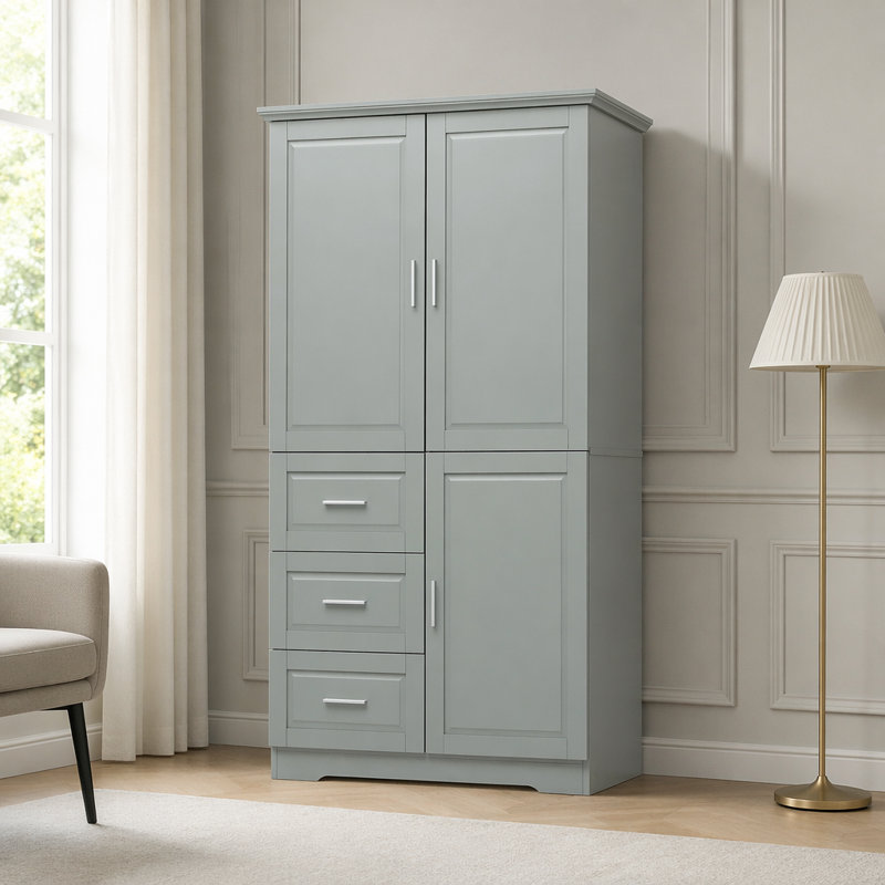 Armoire de rangement haute et large avec portes pour salle de bain / bureau, trois tiroirs