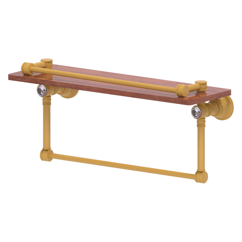 Tablette flottante en cristal Carolina avec barre à serviettes, H 7,4 po x l 16 po x P 5,54 po, Or espagnol
