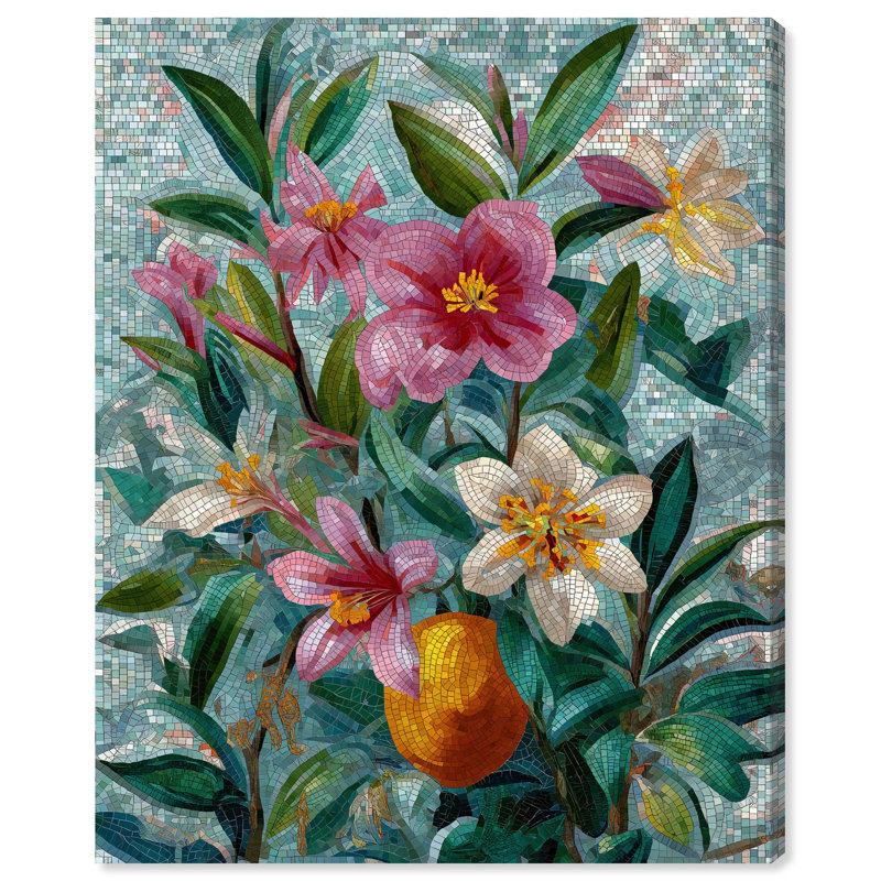 «Tile Garden I Floral Decor» par Art Remedy, H 16 po x l 20 po, Cadre argenté