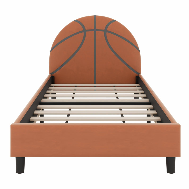 Lit plateforme tapissier Basketball, structure de lit robuste en bois