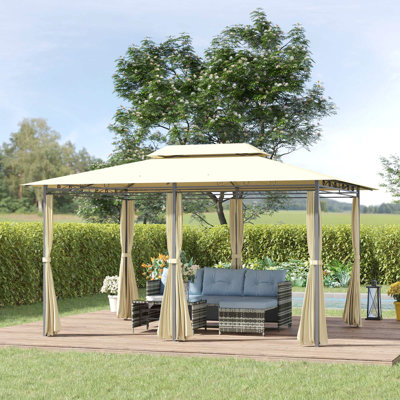 Patio Gazebo, Outdoor Gazebo Canopy Shelter With Curtains, Vented Roof, Steel Frame