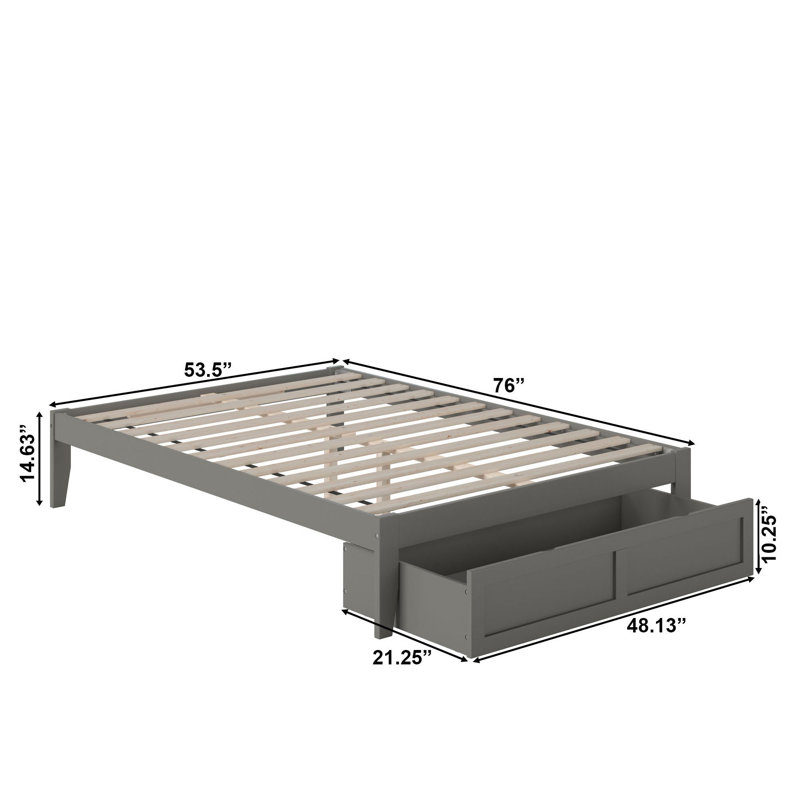 Lit plateforme avec rangement en bois massif Aayanna, Complète, Gris