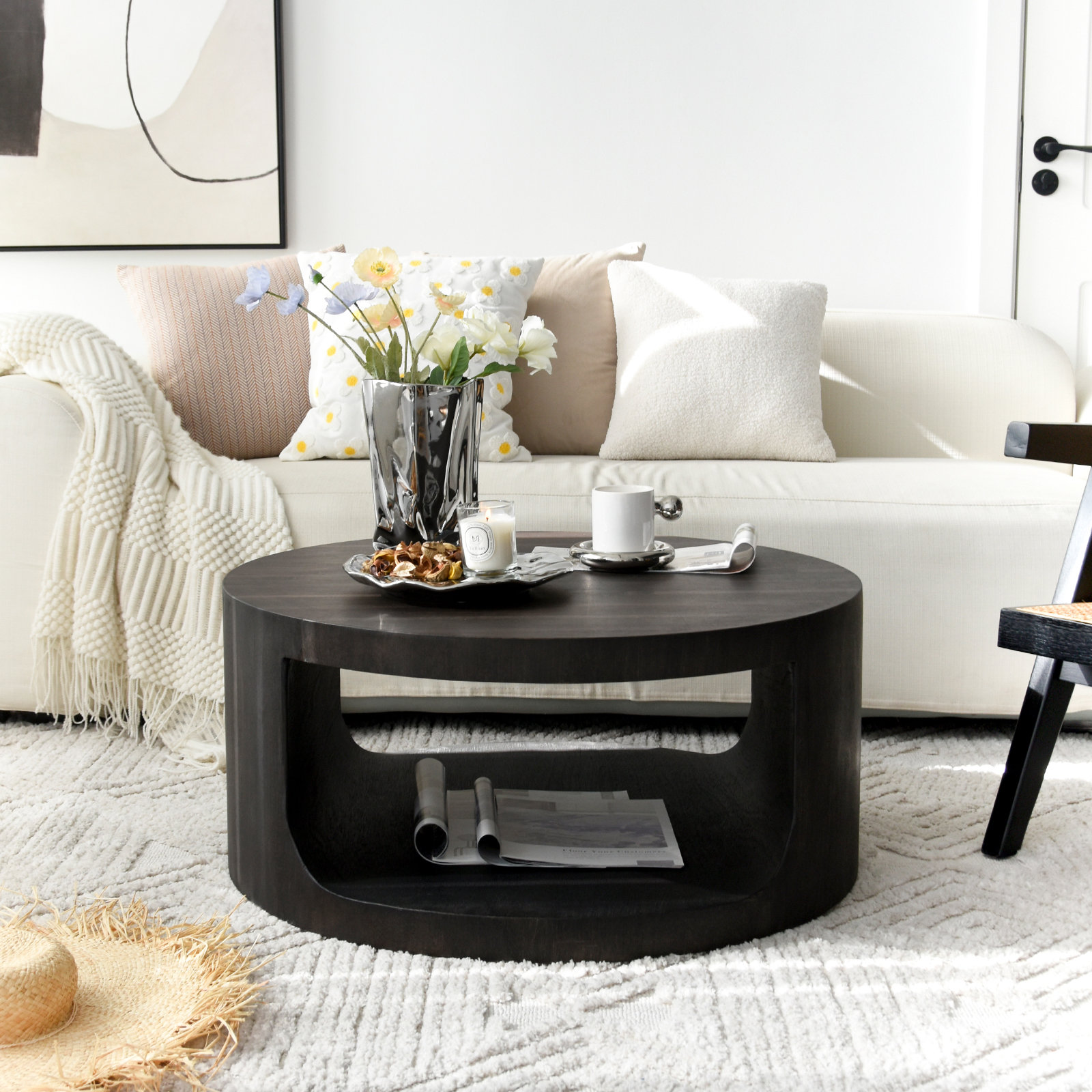 Latitude Run® Round Coffee Table with Solid Wood Veneer (Natural Oak ...