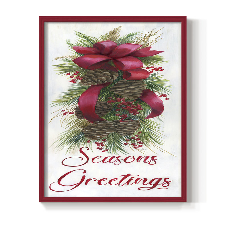 Seasons Greetings Framed Print - Solid Wood, 11" H x 9" W, Red