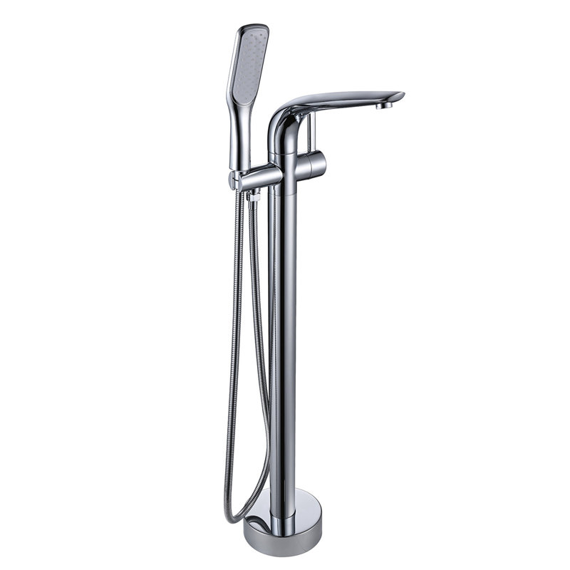 Robinet de baignoire autoportant monocommande à fixation au sol avec douche à main, Chrome