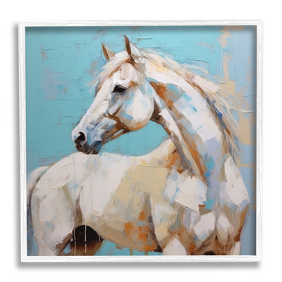 Az-082 - Cheval moderne encadré sur fond bleu