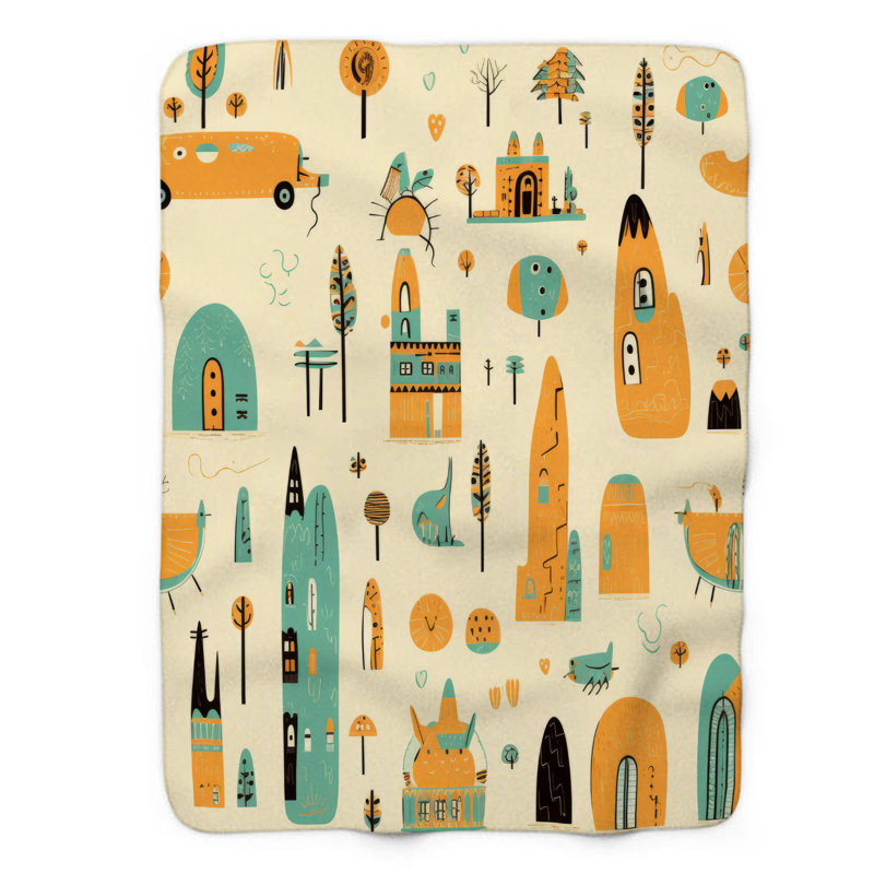 Playful City View - Couverture sherpa de qualité supérieure 1 pièce, Grand lit