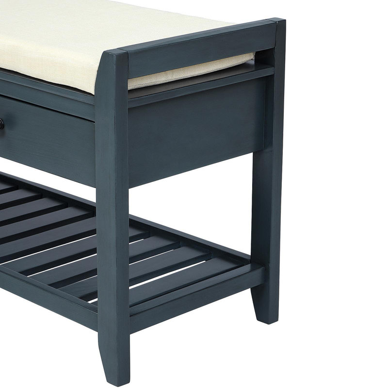 Range-chaussures avec siège et tiroirs rembourrés, banc de rangement polyvalent pour hall d'entrée (bleu marine antique)