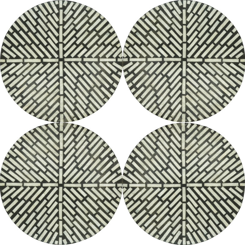 Black and White Geometric Capiz Shell Round Placemats, Set of 4