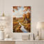 Tableau sur toile représentant un vignoble d'automne avec une maison en pierre et un ruisseau-540564626