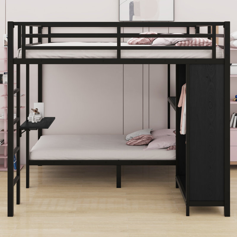 Lit superposé en métal avec garde-robe et bureau pliable