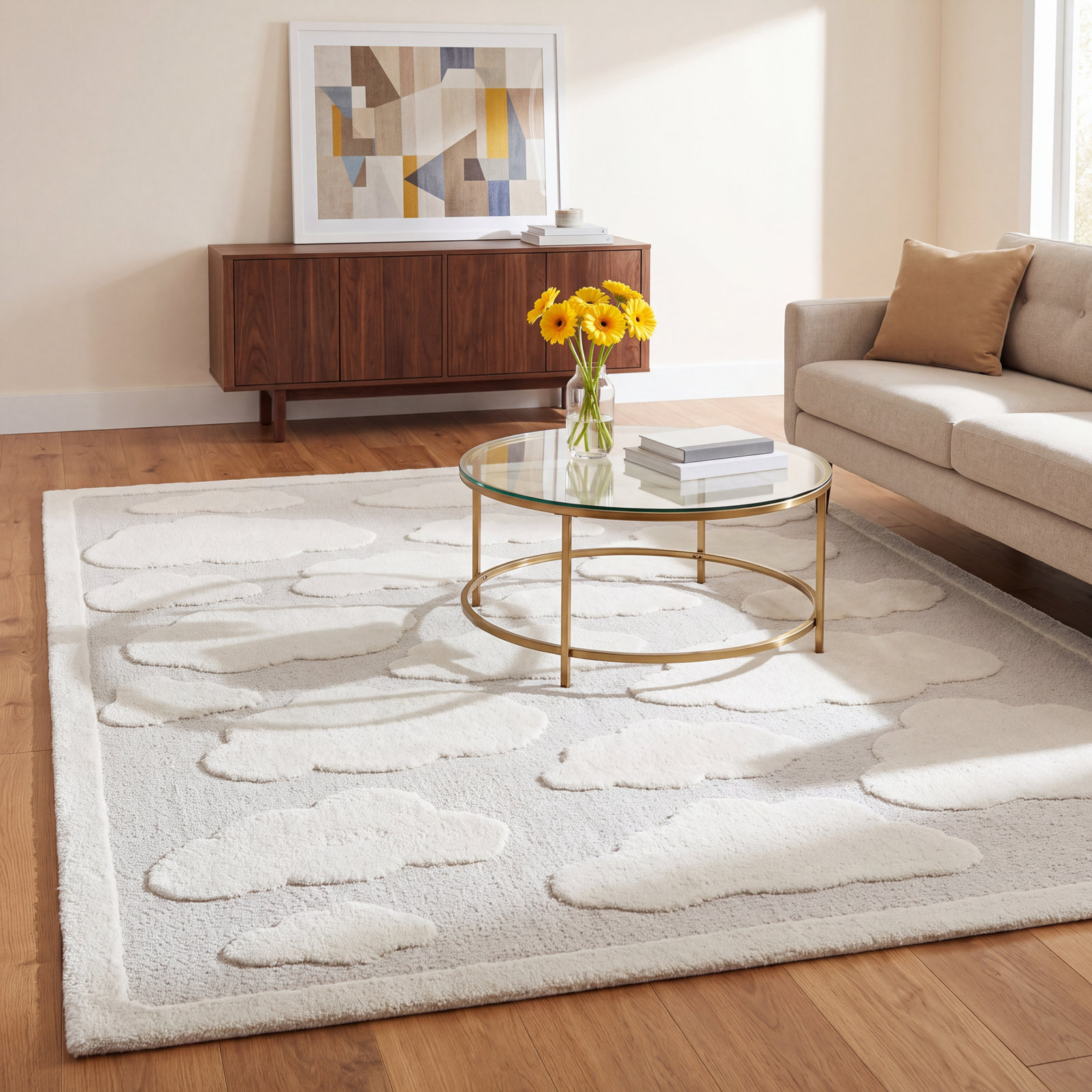 Achilles Cream Gray Abstract Rug, Rectangle 4'4" x 6'