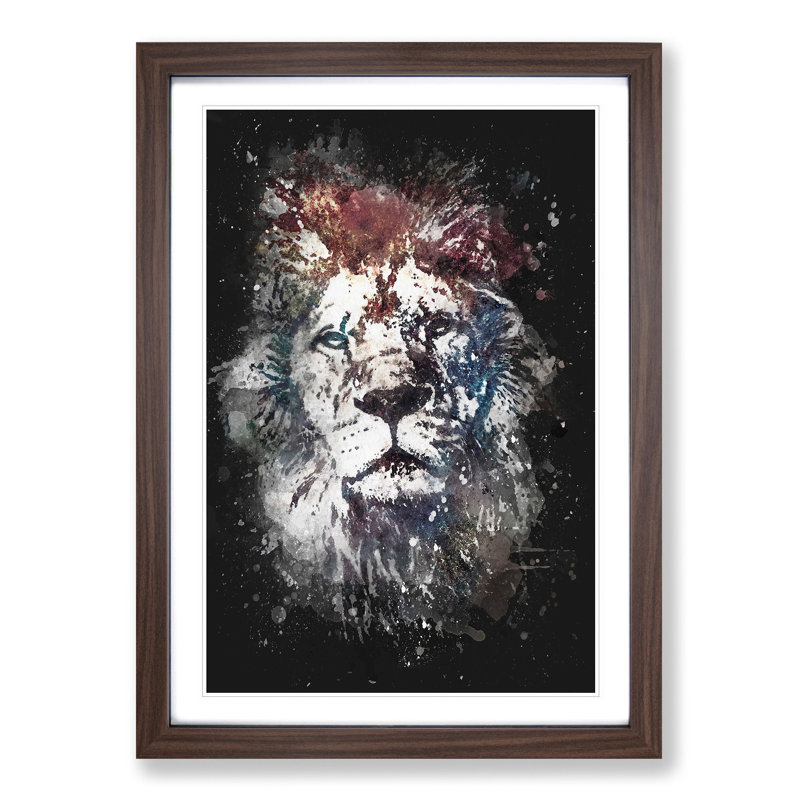Lion Abstract Paint Splash - Picture Frame Graphic Art, 33cm H x 24cm W x 2cm D, Walnut Framed