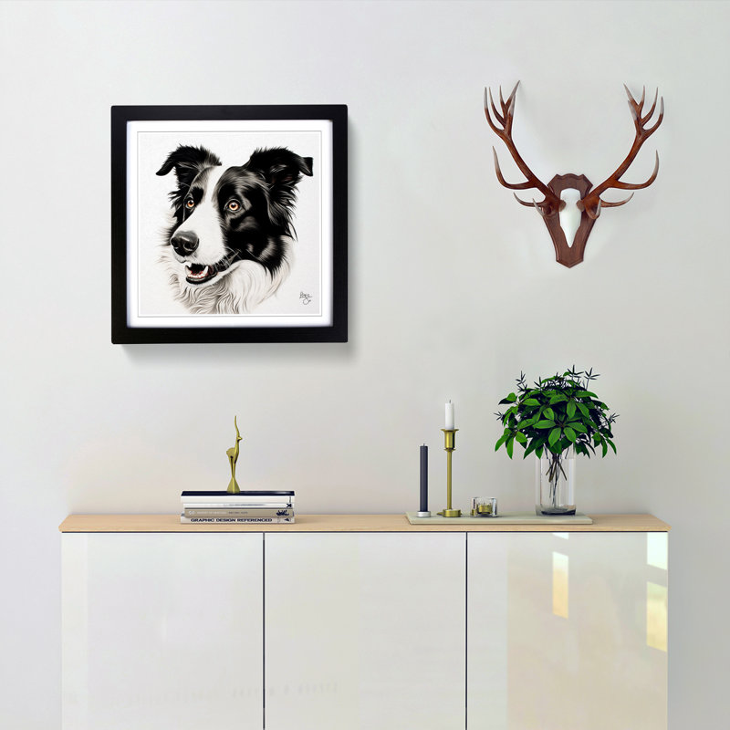 Border Collie Drawing - Framed Print, Black