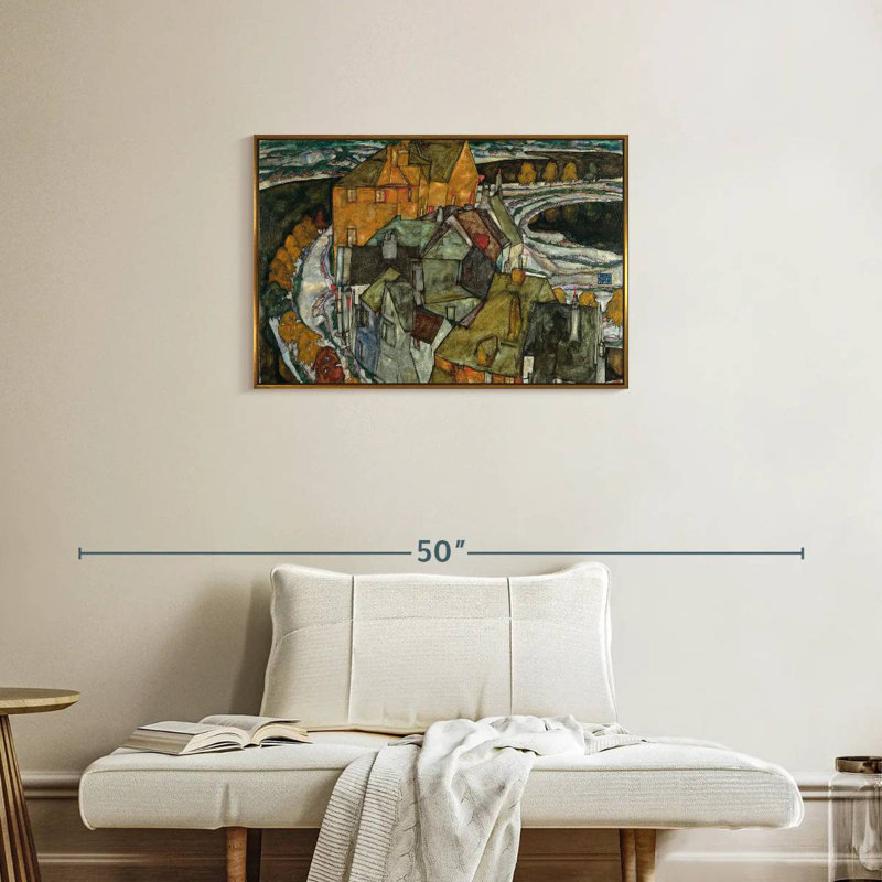 Croissant des maisons II, Cadre flottant doré, 31 po x 21 po