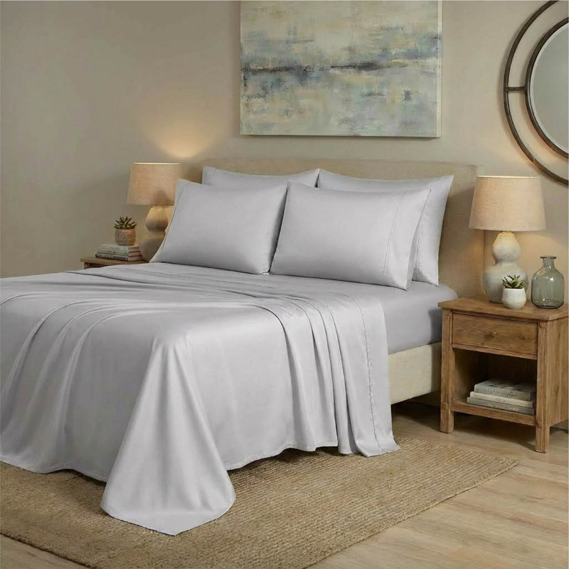 adamstown 1500 Thread Count 6 Piece Premium Cotton Rich Sateen Sheet Set, 4 Pillow Cases, 1 Fitted Sheet, 1 Flat Sheet, Fits Mattresses up to 16” Deep, California King Size, Gray