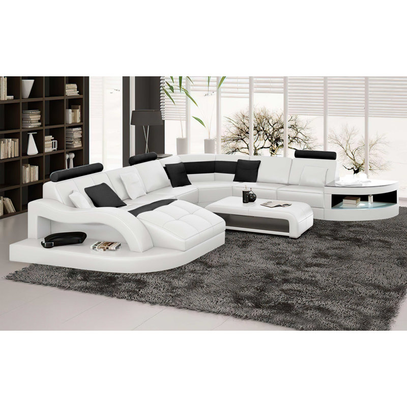 Canapé modulaire en cuir véritable Lovro, Orienté vers la gauche, Cuir véritable blanc