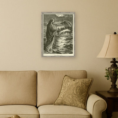 «Christ Walking On The Sea» par English School, reproduction d'art sur toile encadrée