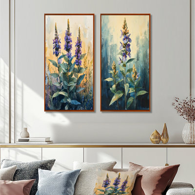 Herbal Serenity in Green Pastels Impressionist I - Art mural floral 2 panneaux