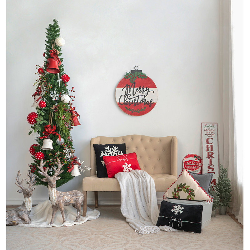 Ensemble de 2 coussins en velours noir de 18 po x 12 po avec joie brodée et flocon de neige givré, pour Noël