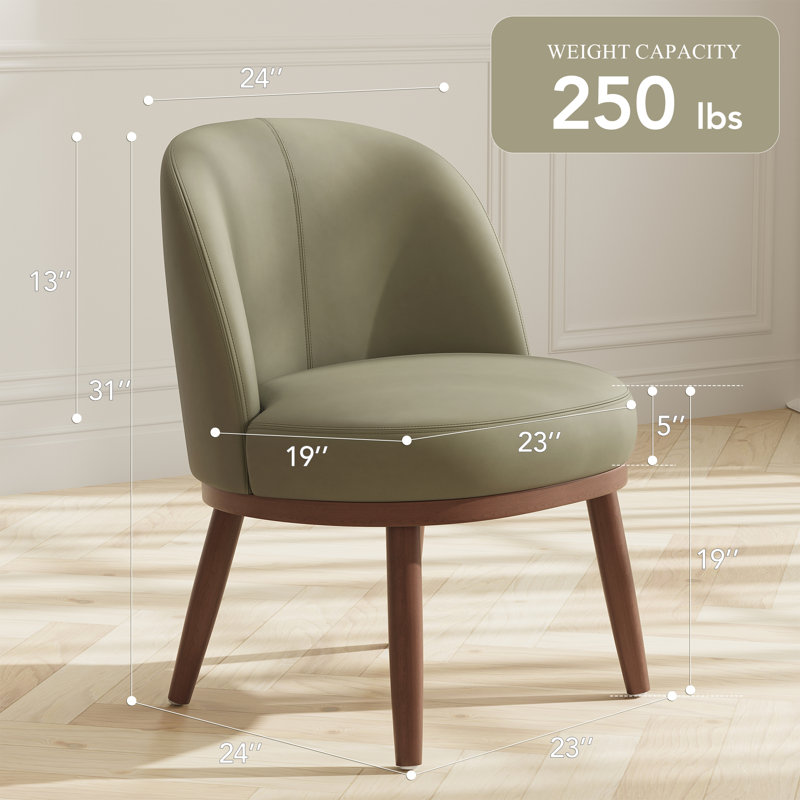 Modern Barrel Faux Leather Upholstered Accent Chair with Solid Wood Legs, Olive