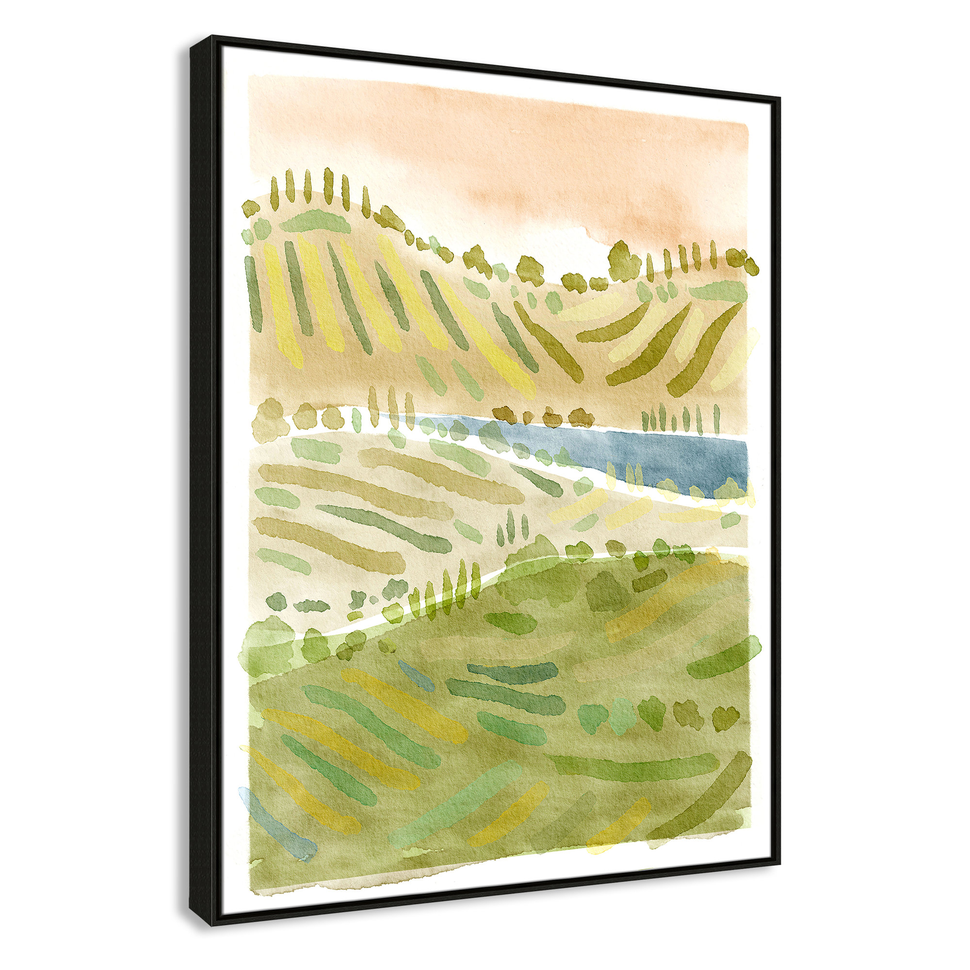 Tuscan Countryside Print by Leah Straatsma, Espresso Floater Framed Canvas, 49.5" H x 37.5" W x 2" D, No Mat