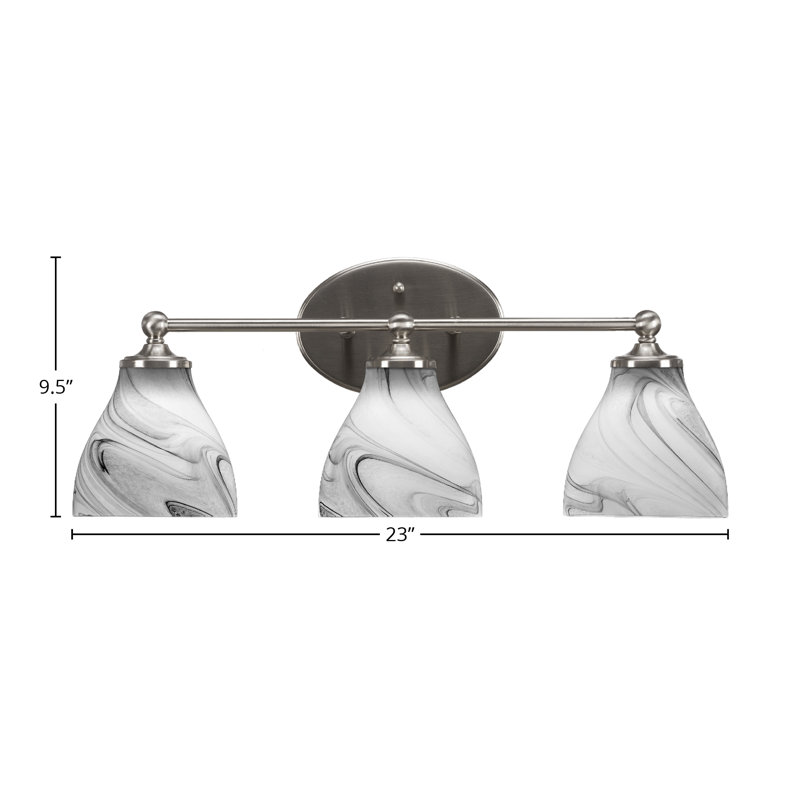 Barre d'éclairage de salle de bain Capri avec verre tourbillon onyx de 6,25 po, Nickel brossé, 3