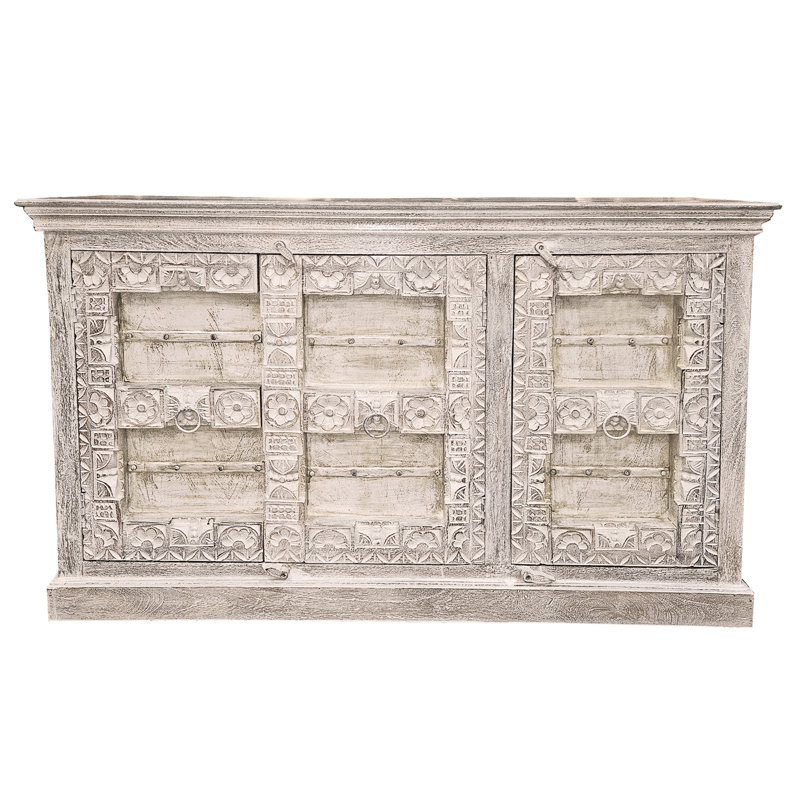 Armoire antique blanche en bois massif sculpté à la main 3 portes