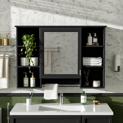 Armoire de toilette 3 en 1, armoire à pharmacie murale de 42 pouces avec tablette réglable et porte à fermeture en douceur, miroir haute définition avec rangement pour meuble-lavabo de salle de bain