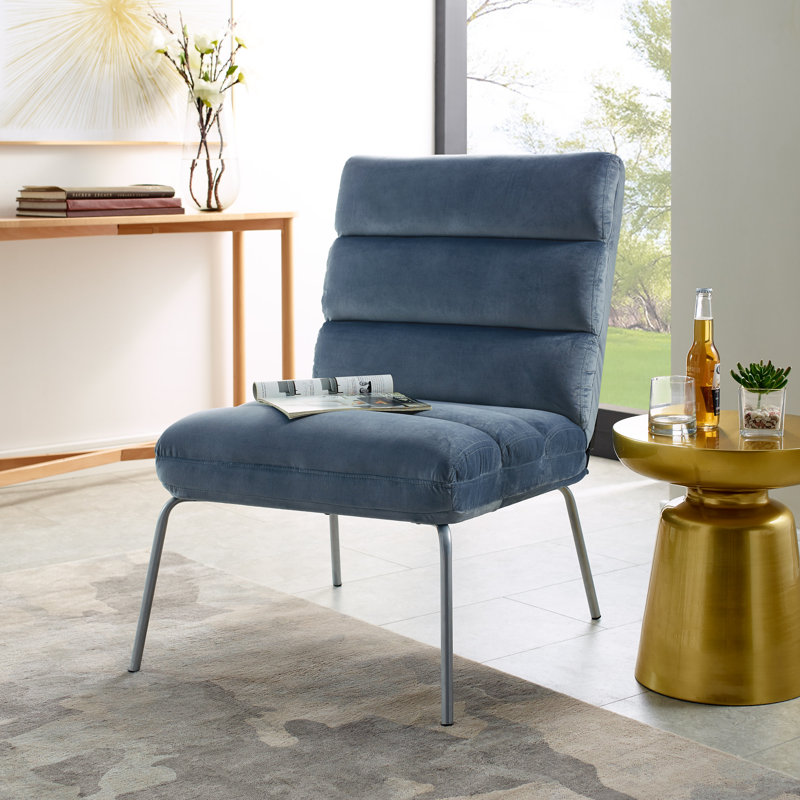 Chaise d'appoint en polyester touffeté de 25,2 po Baughn, Velours bleu