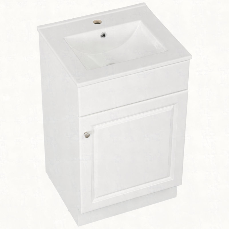 Meuble-lavabo de 20 po avec lavabo, meuble-lavabo avec tablette de porte et tablette réglable , Blanc, Argent argent