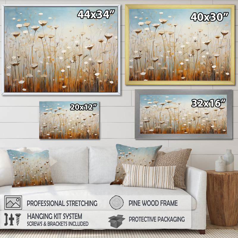 Minimalisme prairie magique sur toile, H 12 po x l 20 po x P 1 po, Cadre simple blanc