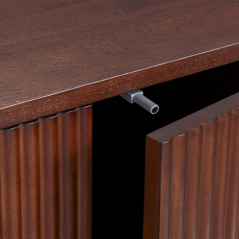 Potomac Reeded 3-Drawer Solid Wood Sideboard Cabinet with 2 Doors and Adjustable Shelves for Dining or Living Storage, Walnut