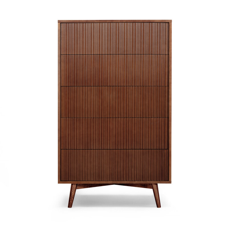 Solid Wood 76 cm W Chest of 5 Drawers, Walnut