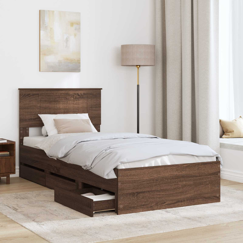Bed, European Single (90 x 200 cm), Brown Oak