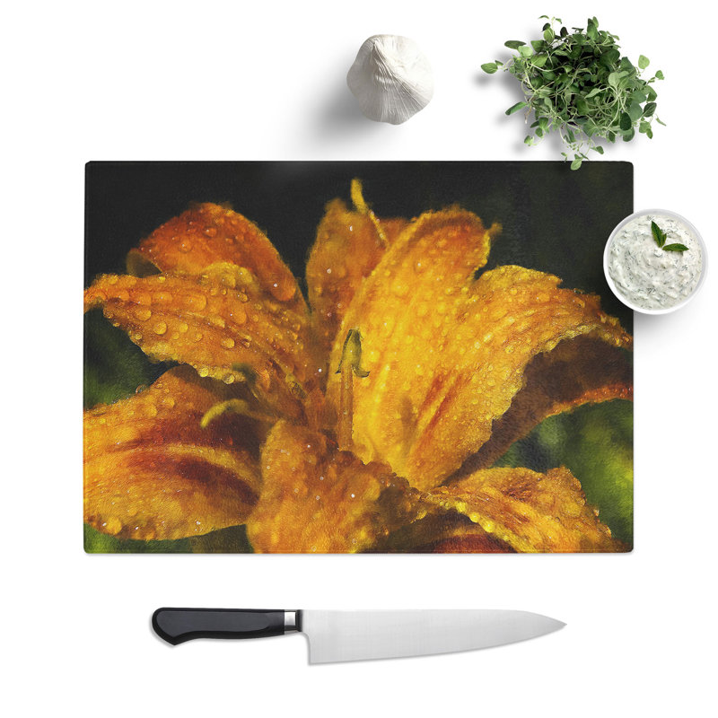 Yellow Lily Flower Painting Chopping Board, 0.4cm H x 28.5cm W x 39cm L