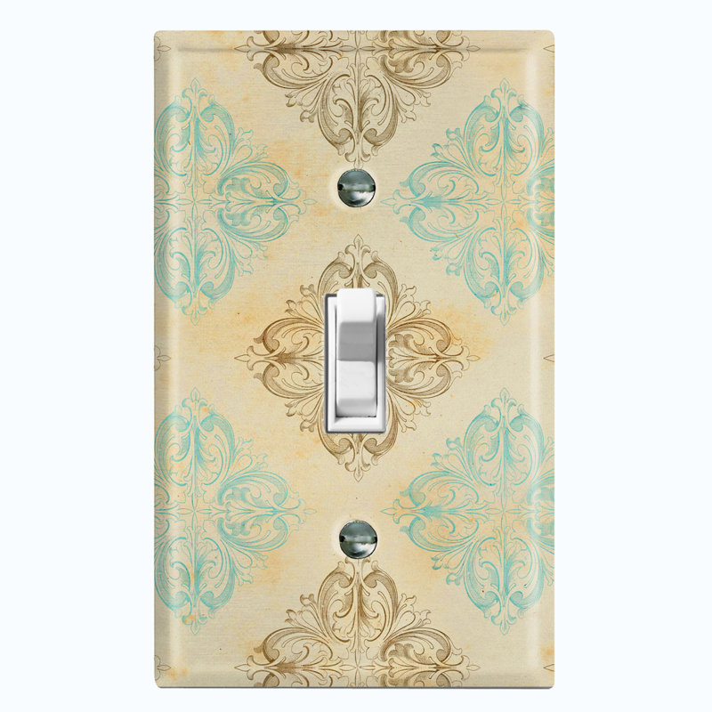 Elegant Damask Beige Crest 1 - Gang Toggle Light Switch Standard Wall Plate