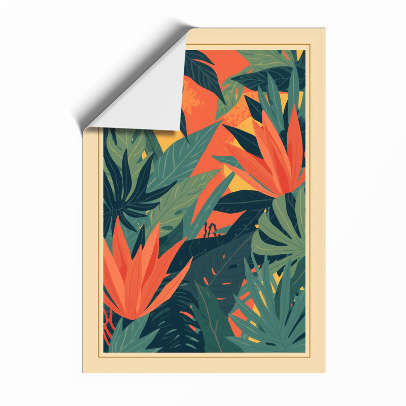 Coral Blossoms In Emerald Botanical - Print, Unframed, A3 - 42.0 x 29.7 cm
