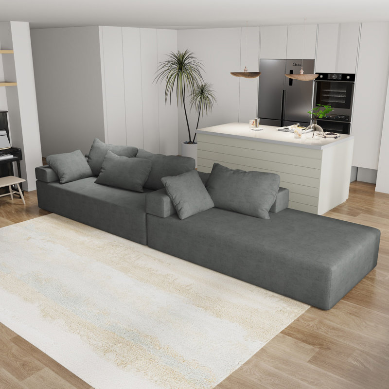 Berangaria Boneless 108.01'' Chenille Modular Sofa, Right Hand Facing, 100% Polyester Ivory